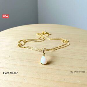 Pear-Shaped Opal Pendant Necklace Elegant Minimal Chic 14k Yellow Gold